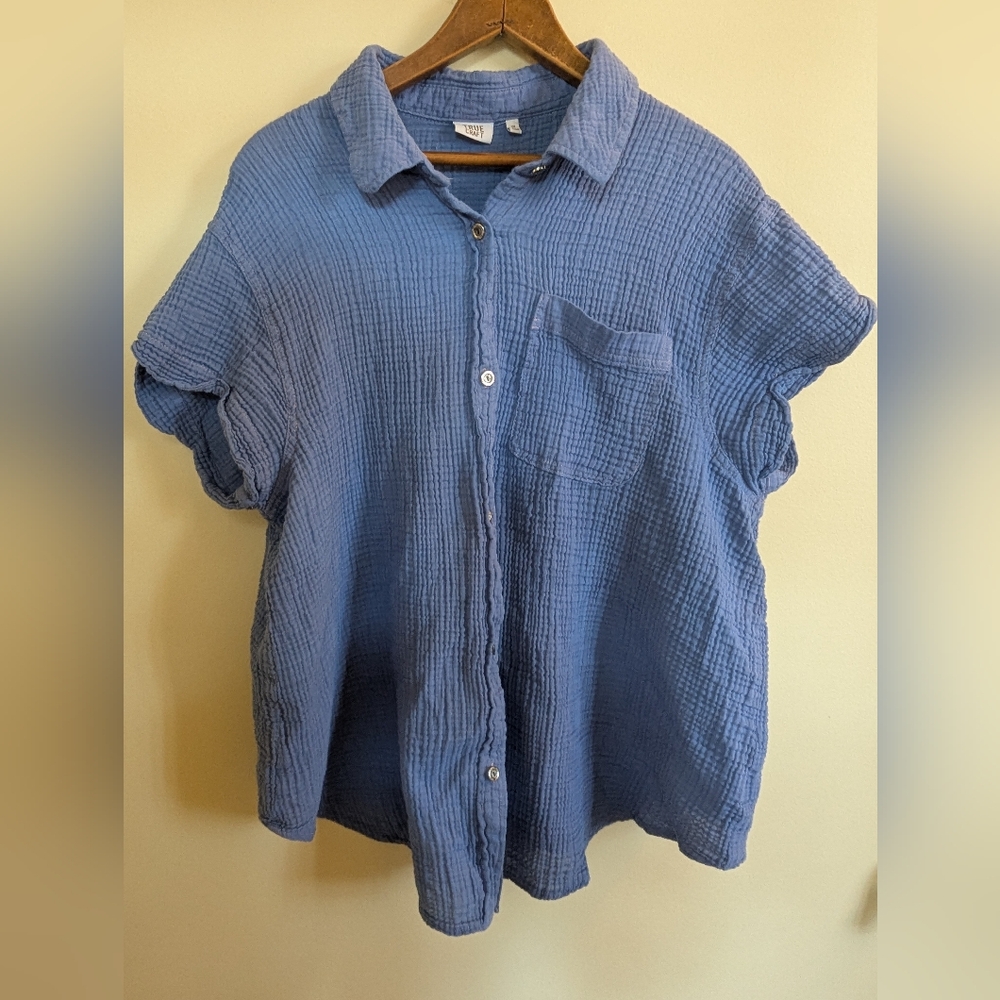 True Craft 100% Cotton Blue Button Up Shirt Size 1x